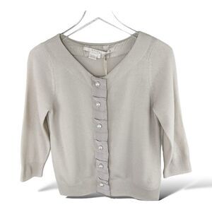 Nougat London 3/4 Sleeve Vintage Vibe Oversized Pearl Embellish Cream Cardigan